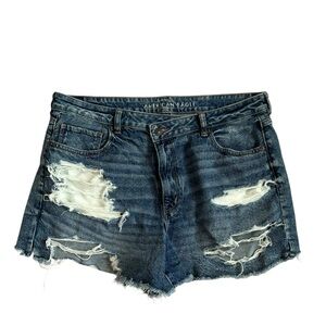 American Eagle Women's Strigid Denim Shorts Distressed Cross Waist Plus Size 18